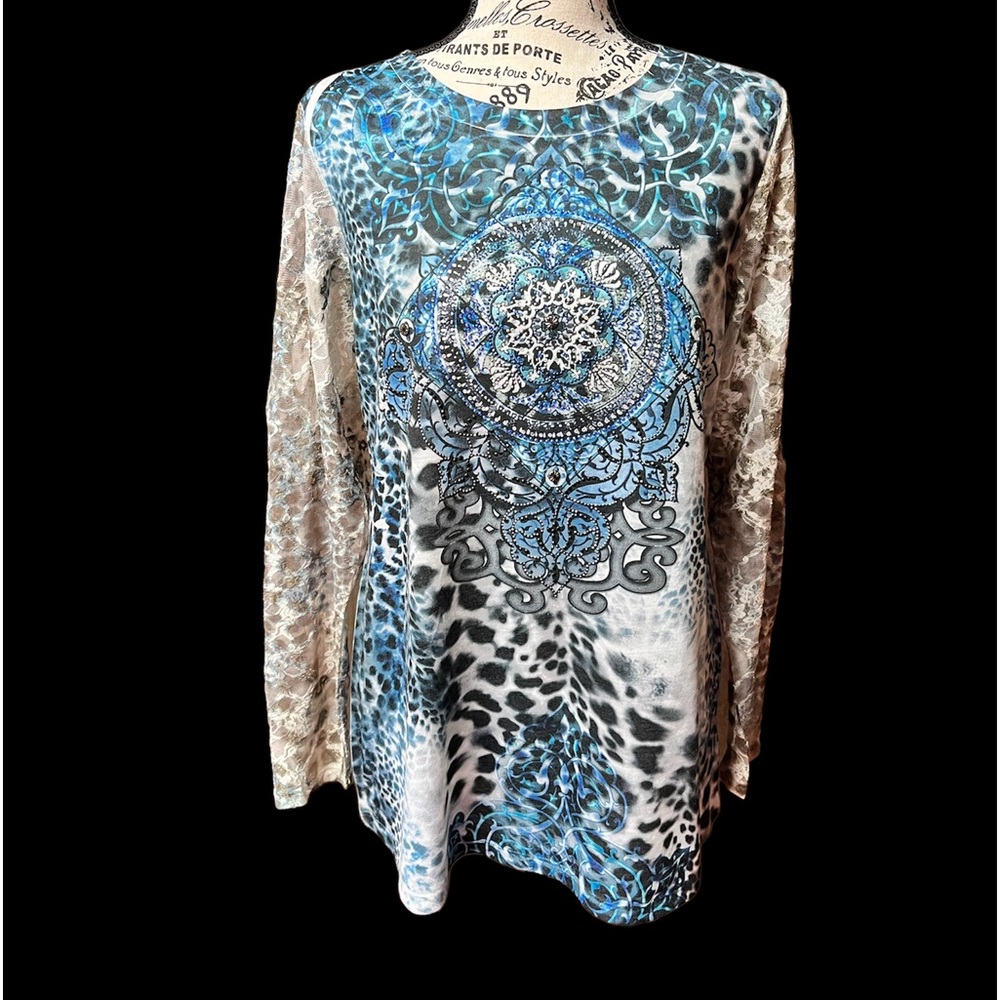 BLUE Lacy metallic studded shirt